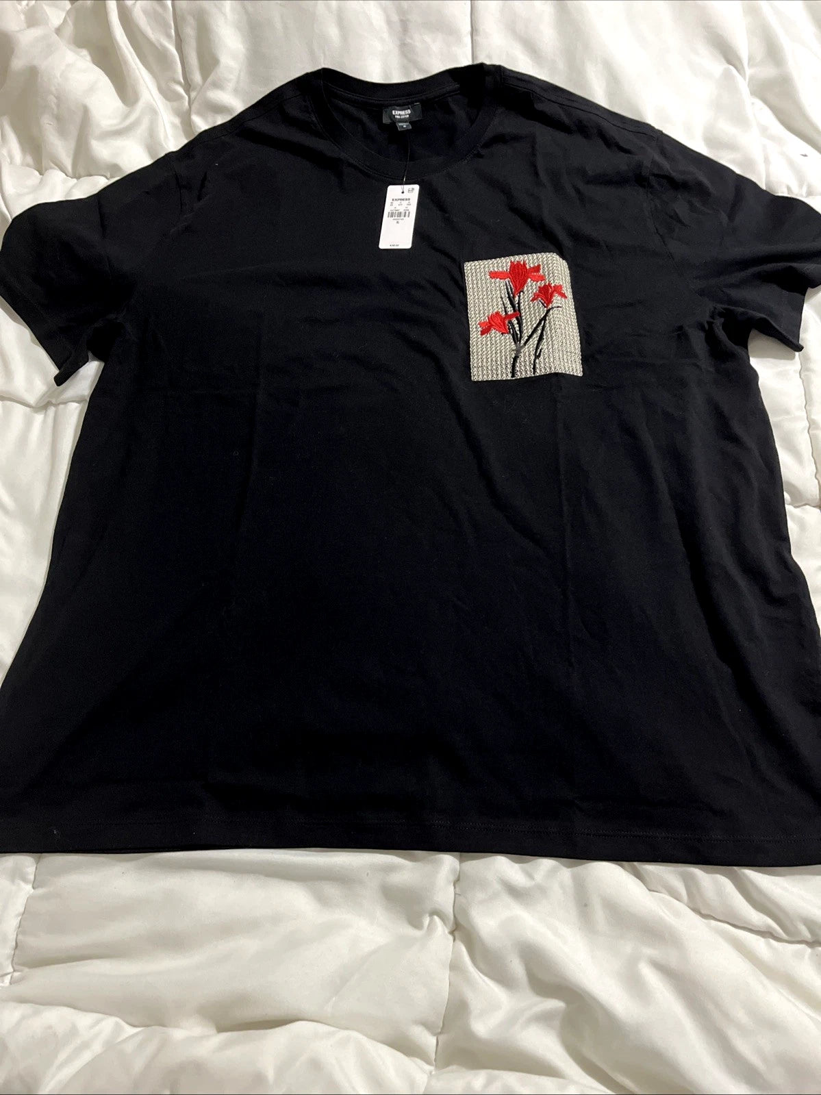 Express Black Crew Neck Pima Cotton SS T-Shirt Men's XL Embroidered Left NWT