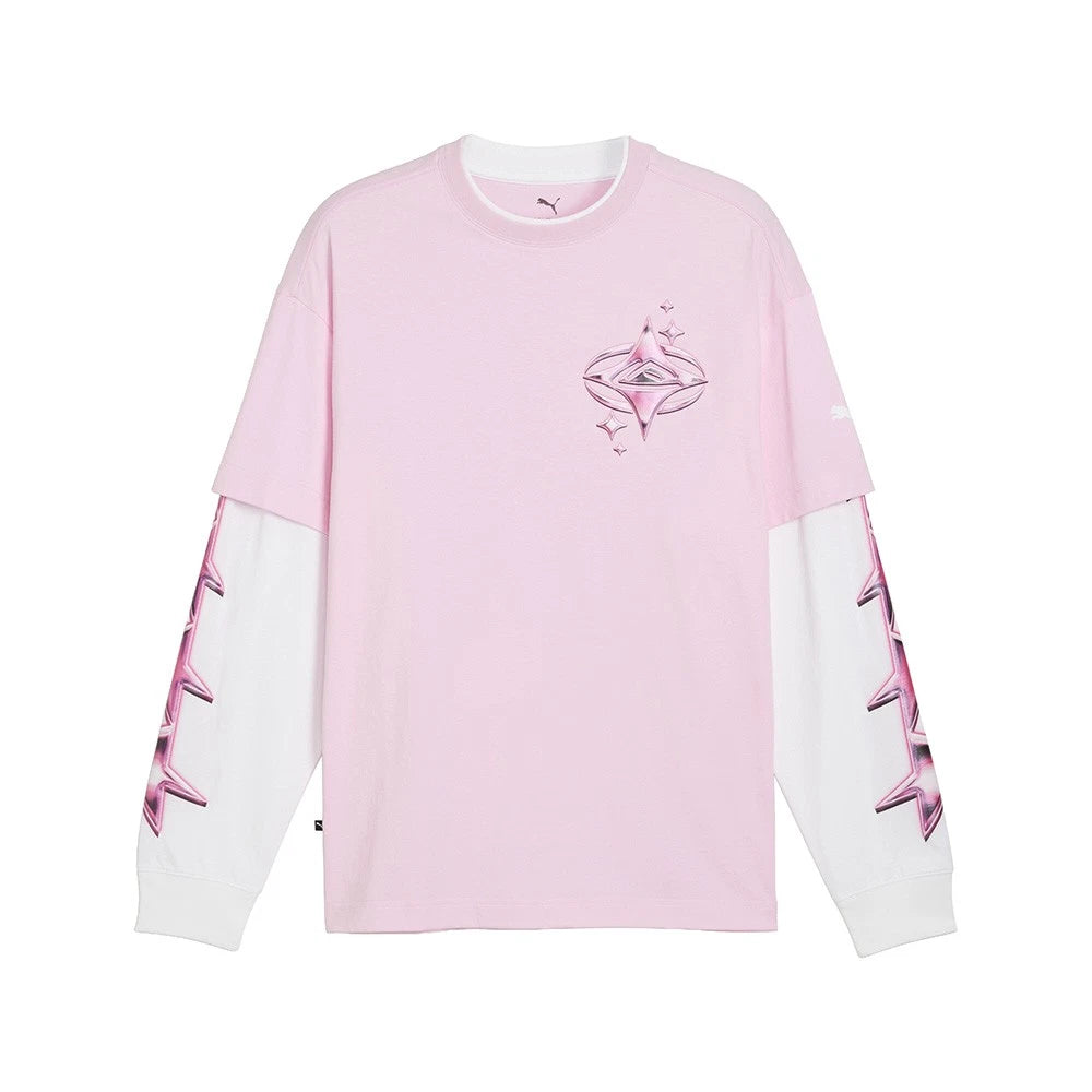 PUMA X Lafrance Pink Heem Crew Neck Long Sleeve T-Shirt Mens Pink Casual Tops 6