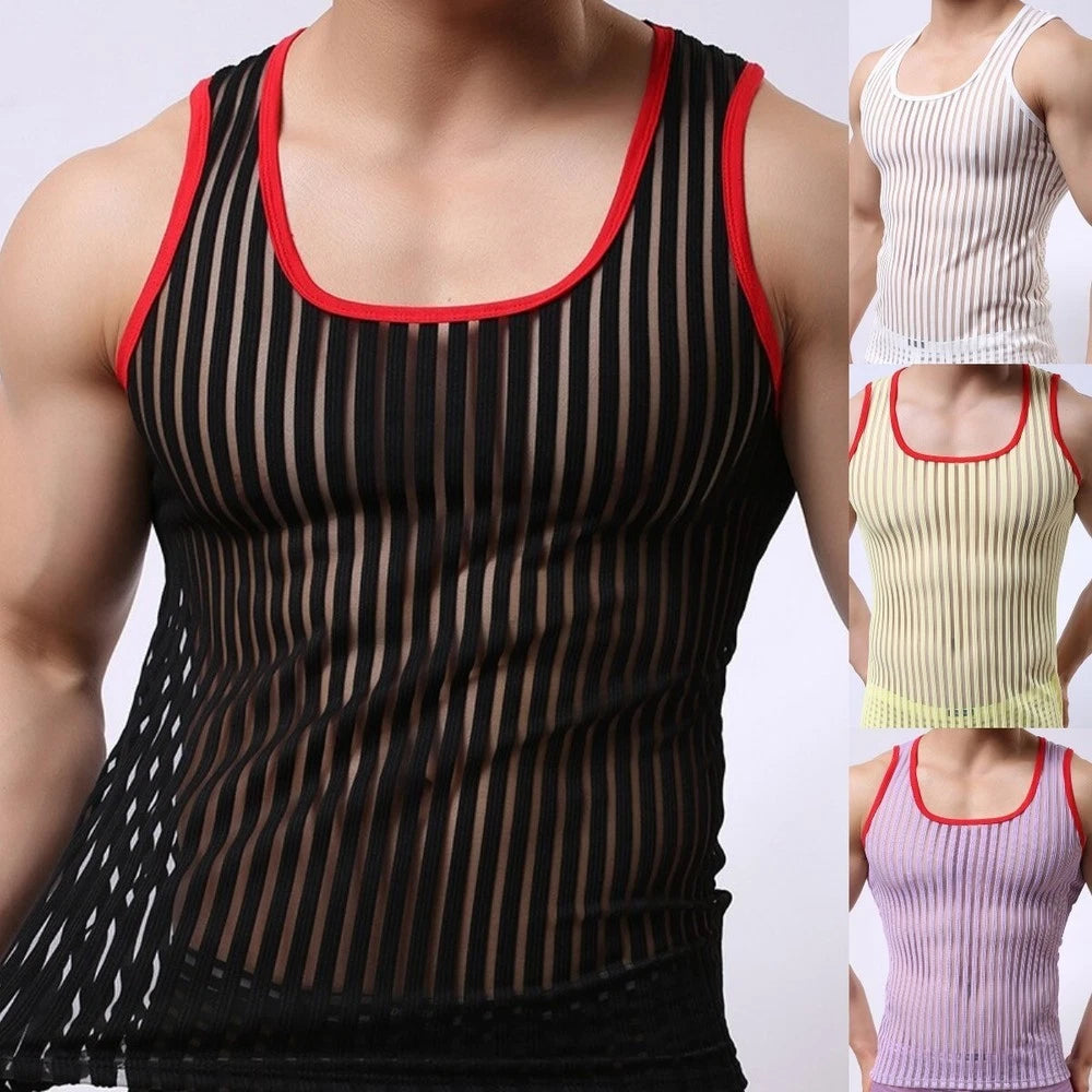 Men's Tank Tops Sports T-Shirt Thin Style Vest Mesh Vest See-Through Sheer Vest