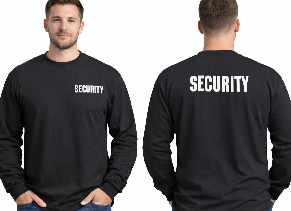 Security Long Sleeve T-shirt Front & Back Print Black