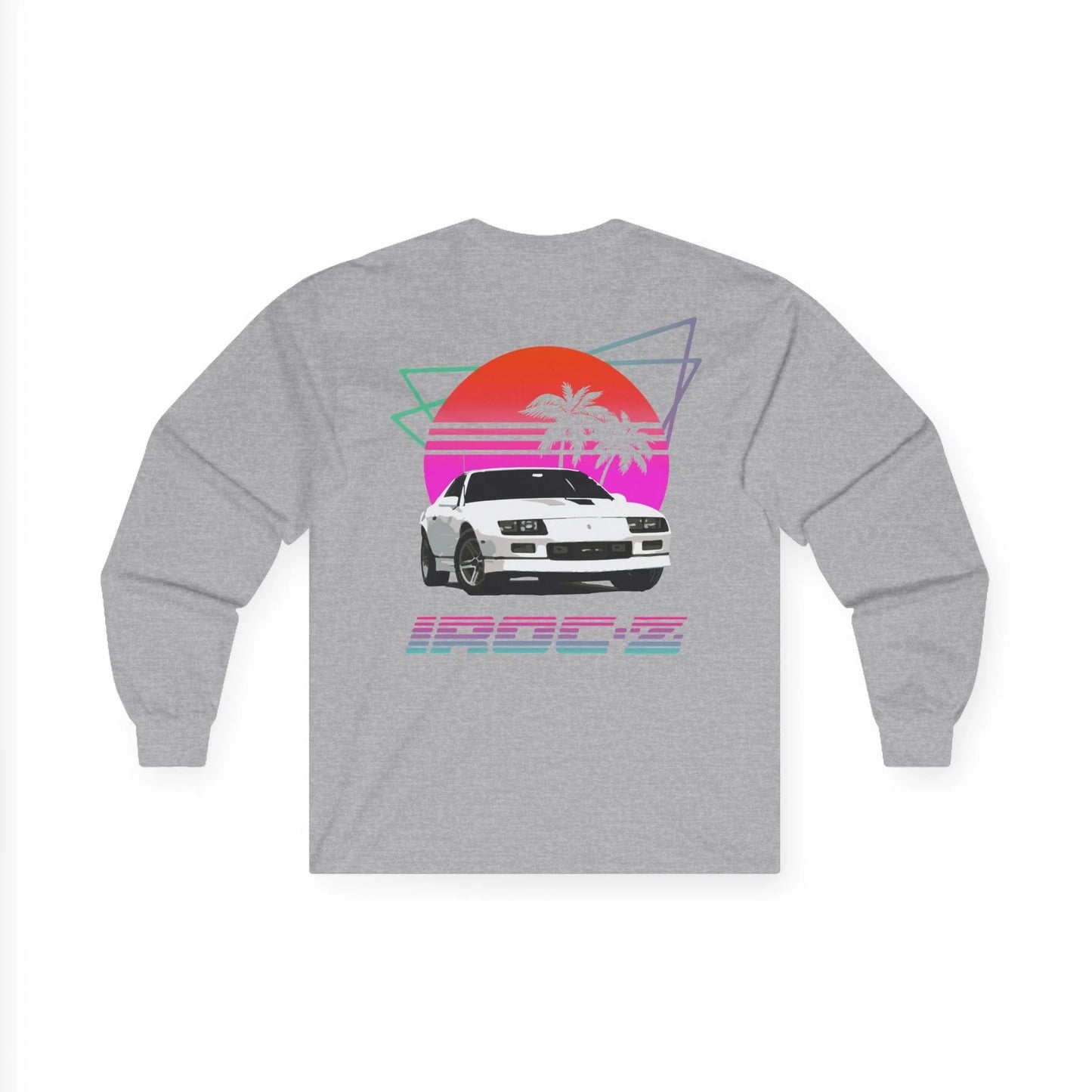 Retrowave Camaro IROC‑Z Long Sleeve Tee | 80s Sunset Muscle Car