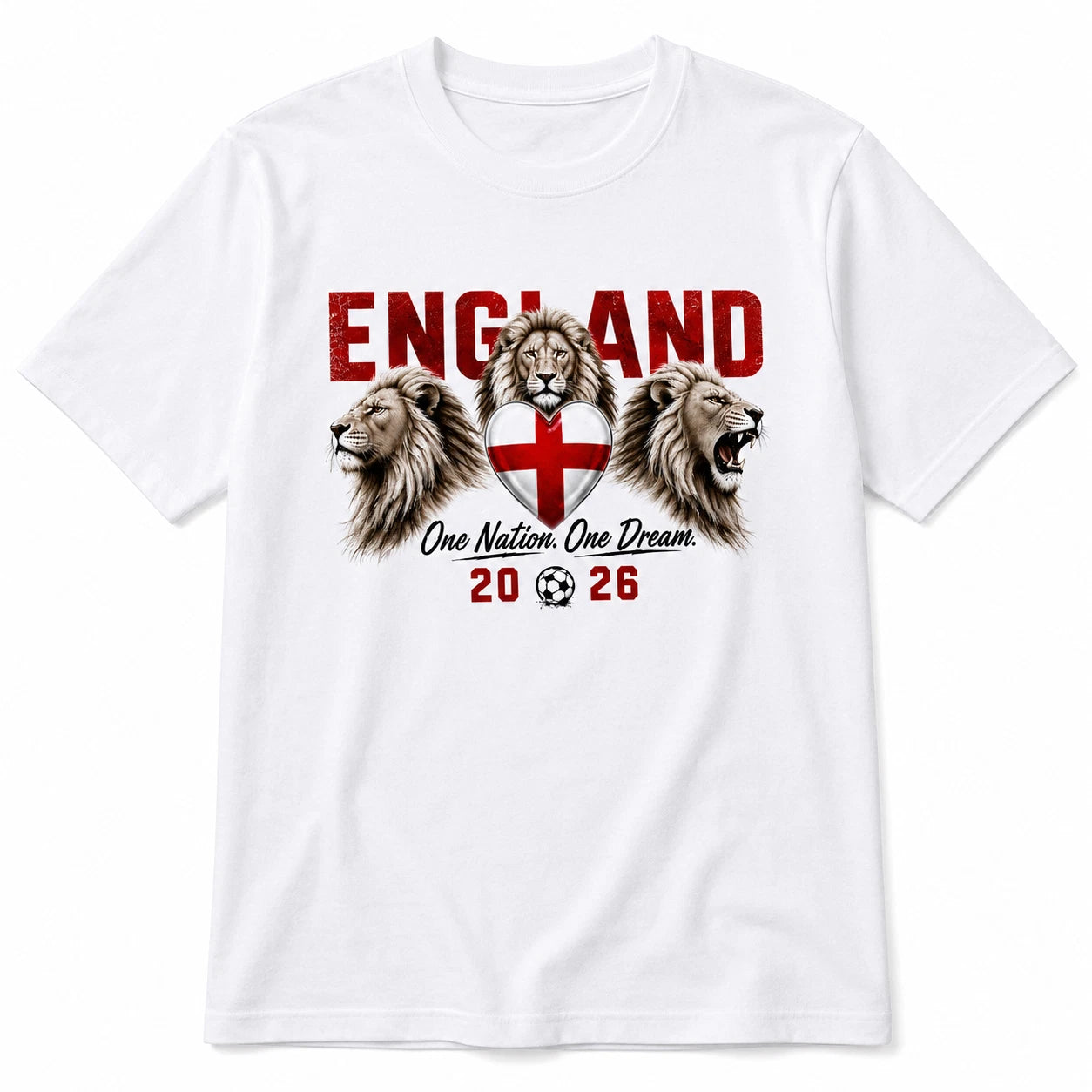 England One Nation One Dream T-Shirt World Cup 2026 Lions Football Fan Tee