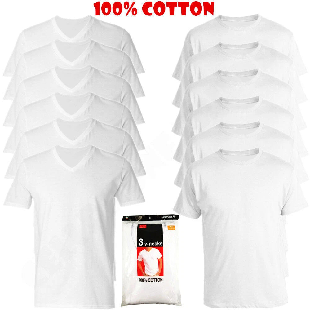 Men's 6-Pack White/Black /Mix Crew-Neck T-SHIRTS " TAGLESS-100% COTTON"