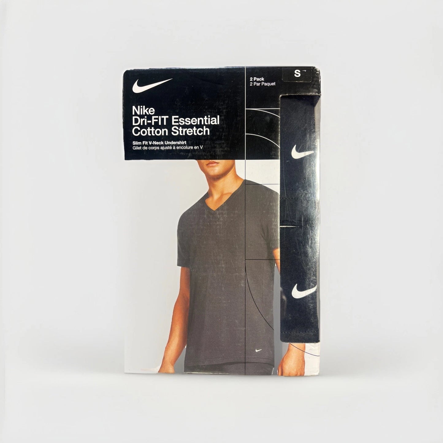 Nike Dri-FIT All Day Cotton Stretch V-Neck 2-Pack S Slim Fit Comfort-OPEN BOX