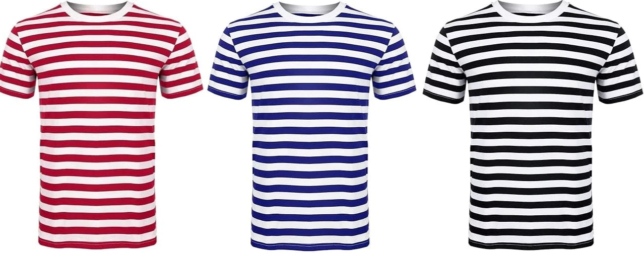 Unisex Mens Womens Striped T-shirt Short Sleeve Crew Neck SummerTop