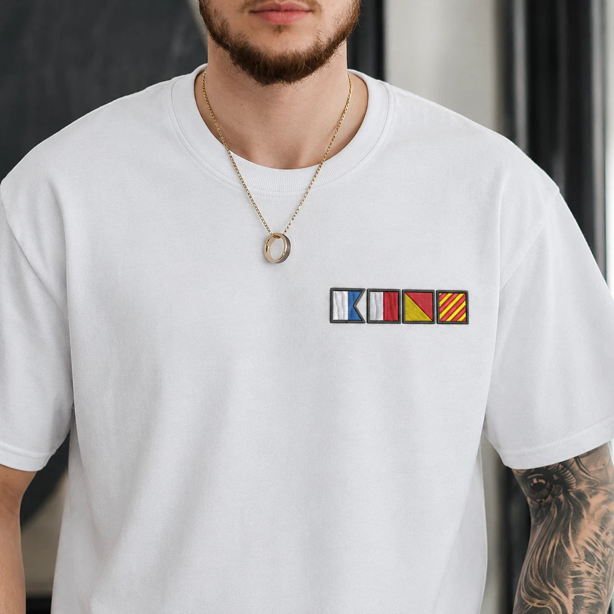Personalised Nautical Signal Flag Embroidered T Shirt Custom Maritime Flag T Top