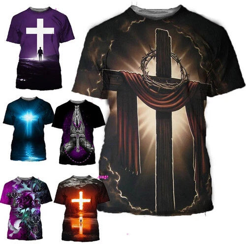 Christian cross Jesus womens/mens Short Sleeve T-Shirt Casual Tops Tee