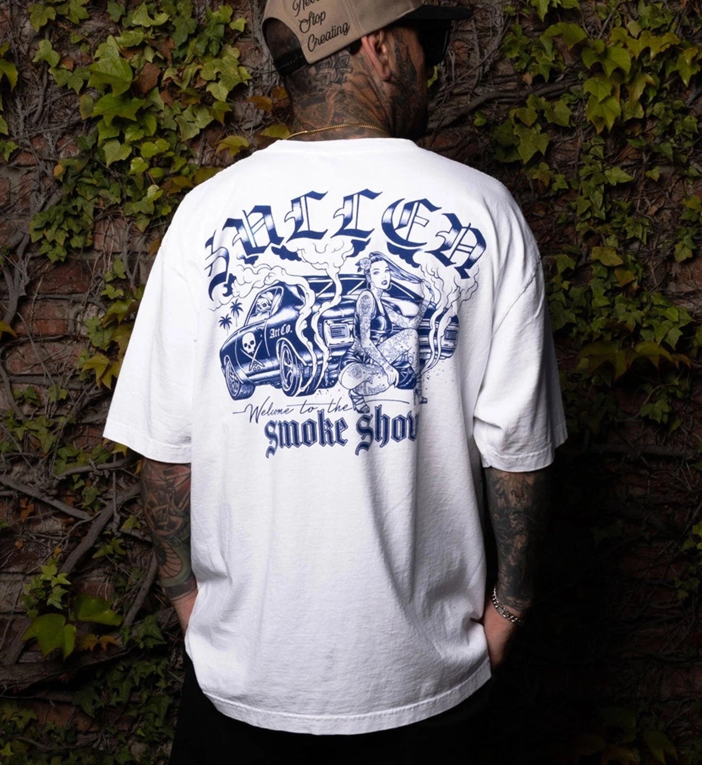 SULLLEN CLOTHING SMOKE SHOW WHITE '1 TON' OVERSIZED HEAVYWEIGHT PREMIUM T-SHIRT