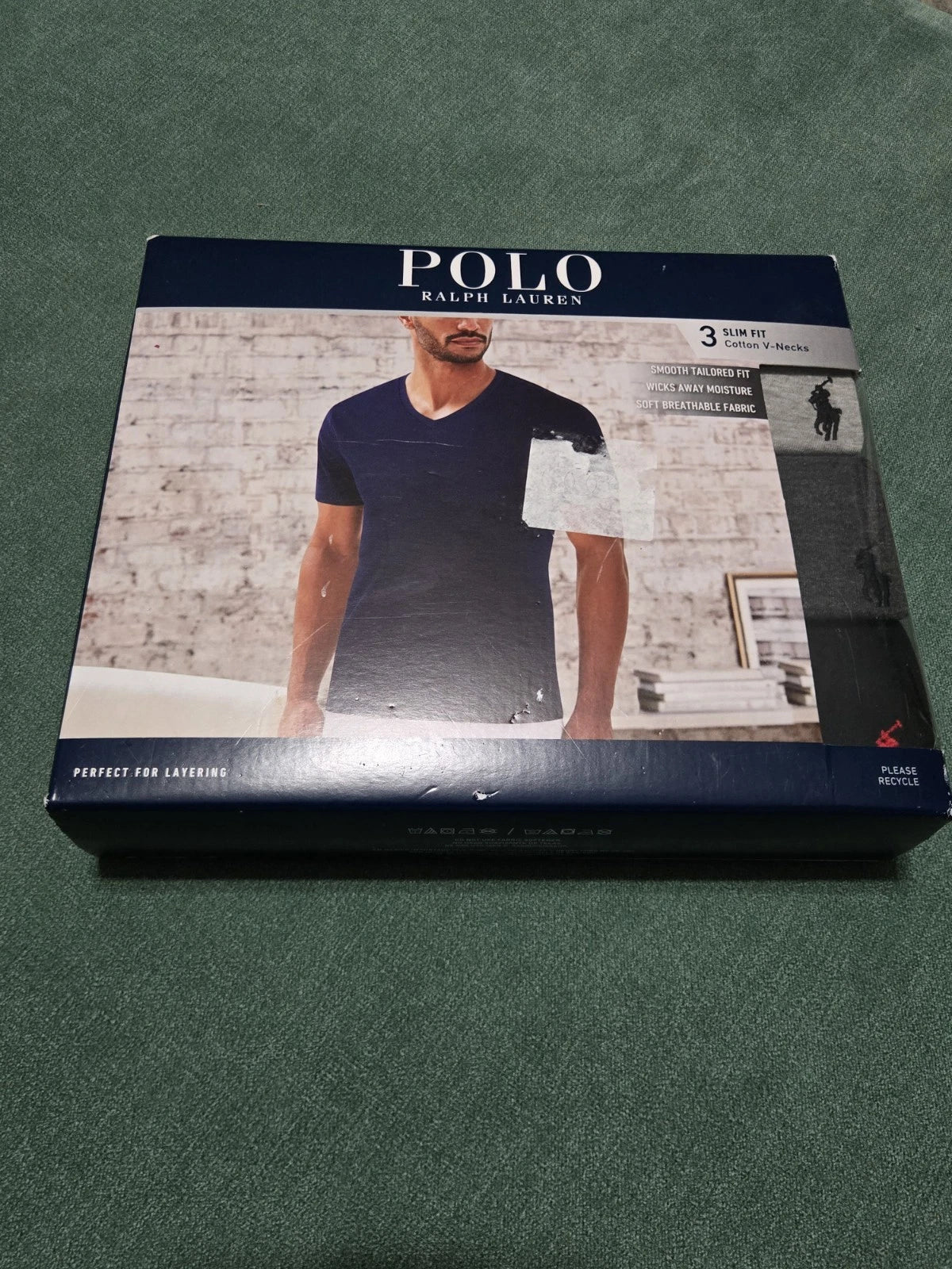 3 Pack Ralph Lauren Polo Slim Fit Cotton Crewneck T-Shirt Mens SMALL Gray