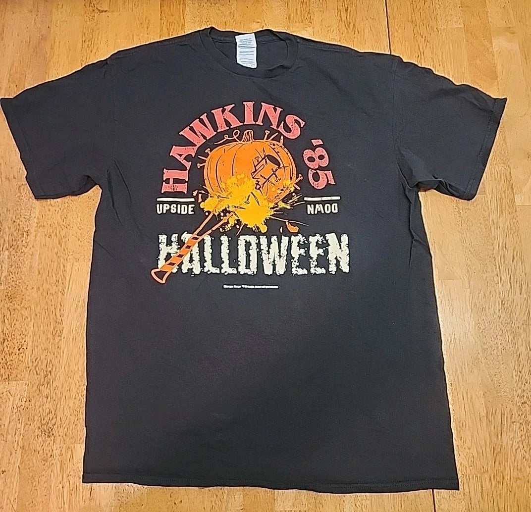 Stranger Things Hawkins ‘85 Halloween T Shirt Men’s LG Black Graphic Print