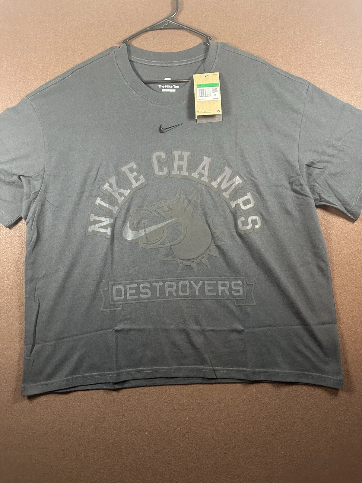 Nike T-Shirt Champs Destroyers Men XL Black Loose Fit Swoosh Cropped IH7618 New