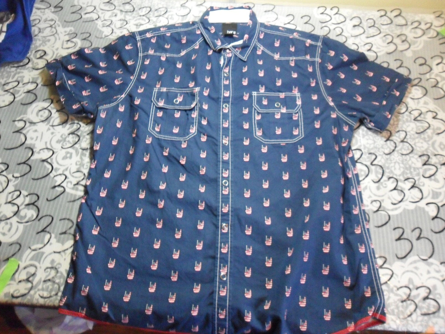 Large Rock On Button Down Patriotic USA Shirt
