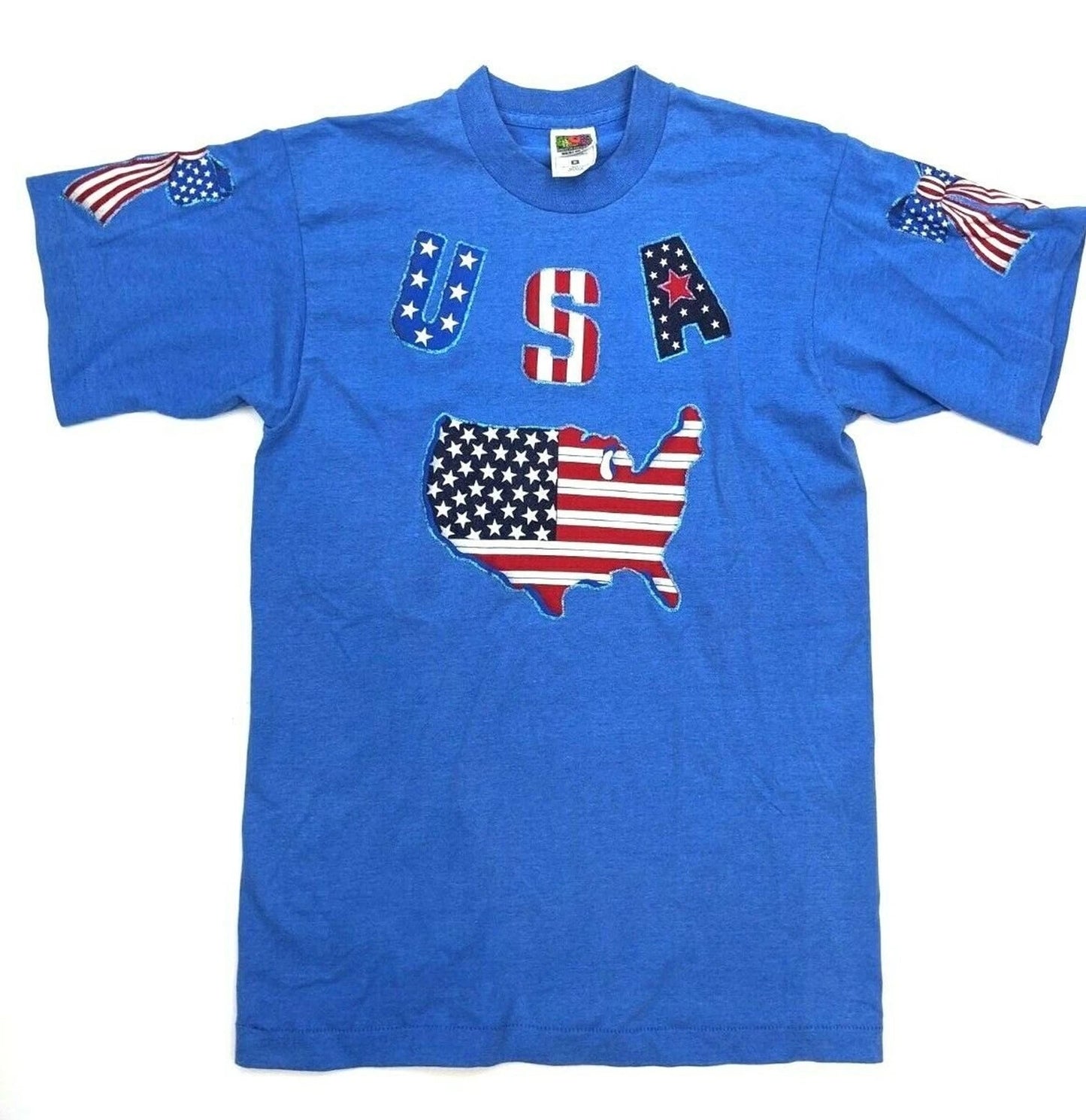 Vintage 90s Blue USA Graphic Stars Stripes DIY Custom Tee Single Stitch Adult M
