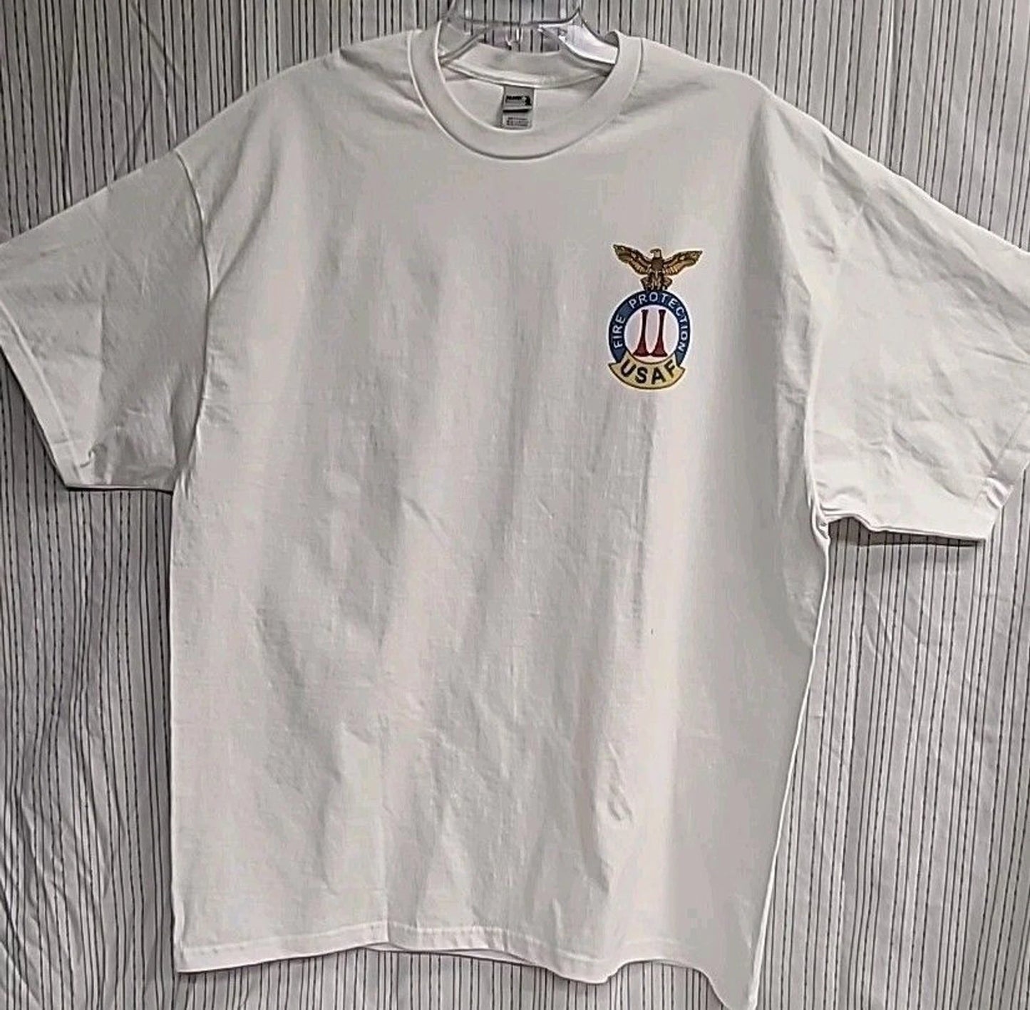 VTG USAF Fire Protection Veteran Custom Men Back and front T-Shirt 2XL Casual