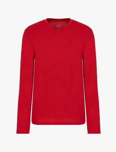 A|X Armani Exchange Men's Slim Fit Long-Sleeve Jersey V- Neck Shirt Red M