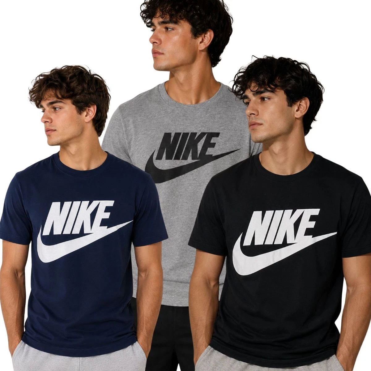 Mens Nike Futura Crew Neck T-Shirt Casual Short Sleeve Cotton T Shirt Pack of 3