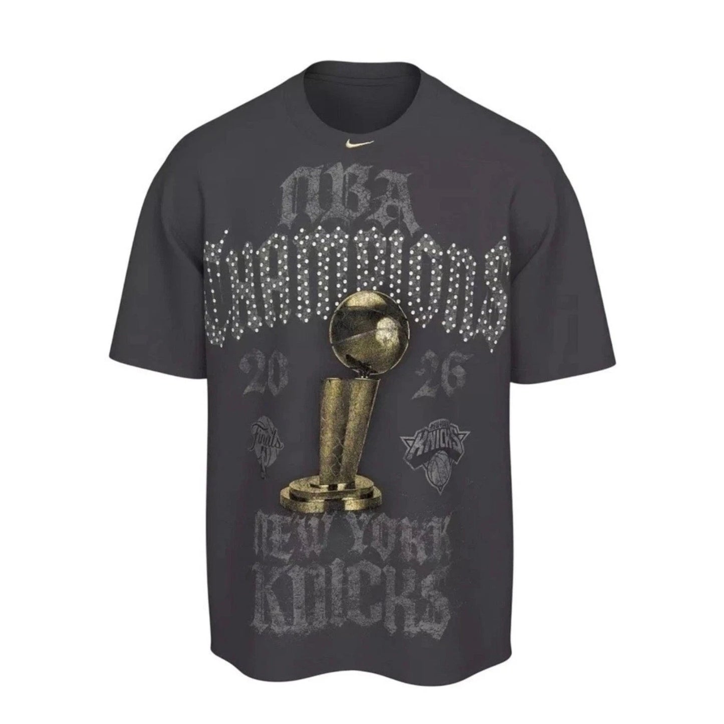 New York Knicks Nike NBA Champions 2026 Crystal Rhinestone T Loose Fit Black XXL