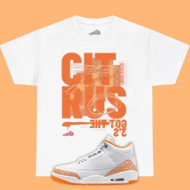 Citrus 3 Tee Shirt to Match Jordan 3 Orange CITRUS, White Shirt Unisex
