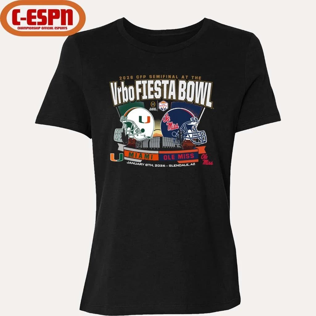 Miami Hurricanes Vs Ole Miss Rebels Vrbo Fiesta Bowl Matchup T-Shirt