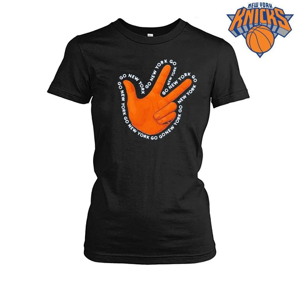 New York Knicks Big Knick Energy Statue of Liberty Three Finger Celebration Hand Go New York Blue Graphic NBA Finals 2026 Shirt