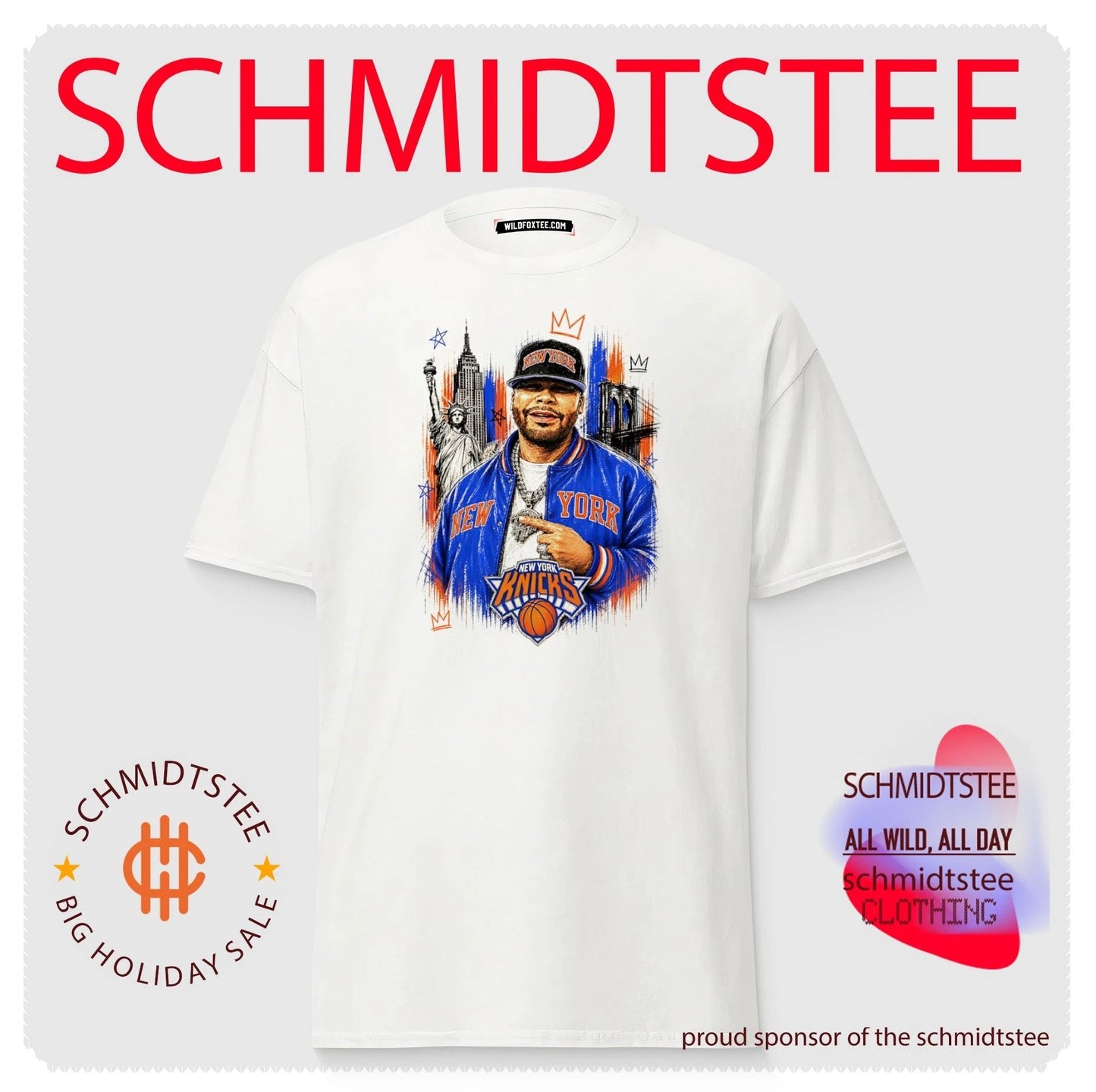 Fat Joe New York Knicks jacket and hat city landscape graphic shirt