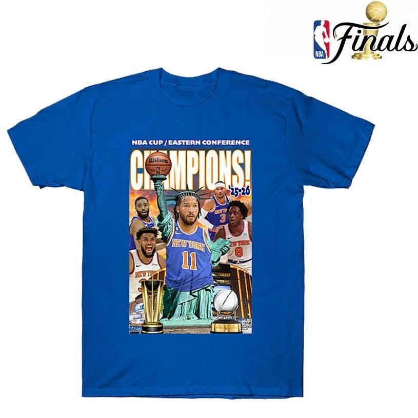 New York Knicks 2026 NBA Cup Eastern Conference Champions Jalen Brunson Statue of Liberty Vintage Graphic Shirt