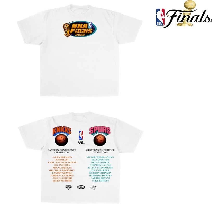 New York Knicks Vs San Antonio Spurs Team Roster White Graphic Vintage Style NBA Finals 2026 Shirt