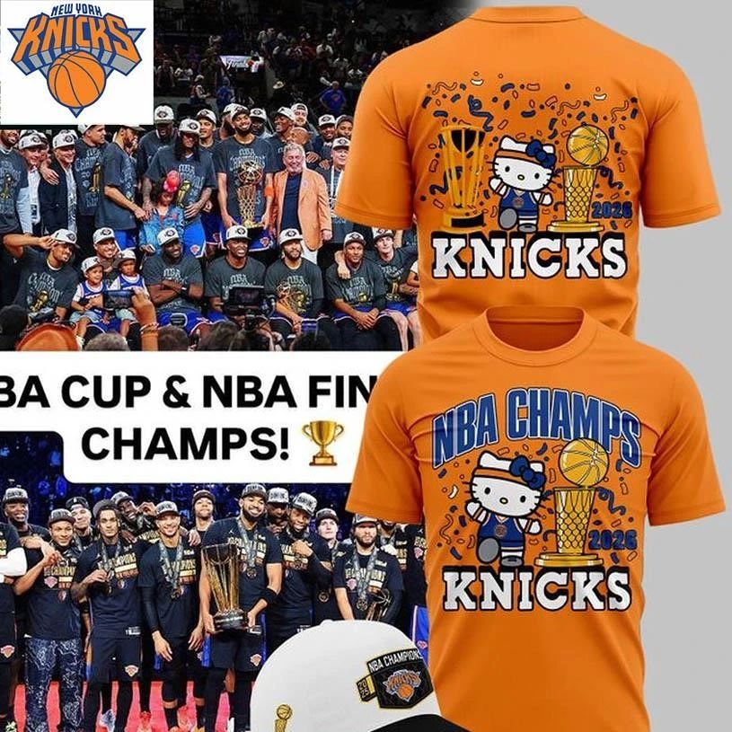 New York Knicks x Hello Kitty NBA Champions 2026 Celebrating Two Sided Shirt