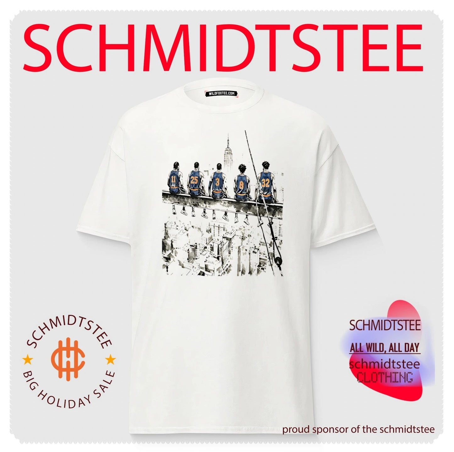 New York Knicks team members sitting on steel beam vintage shirt