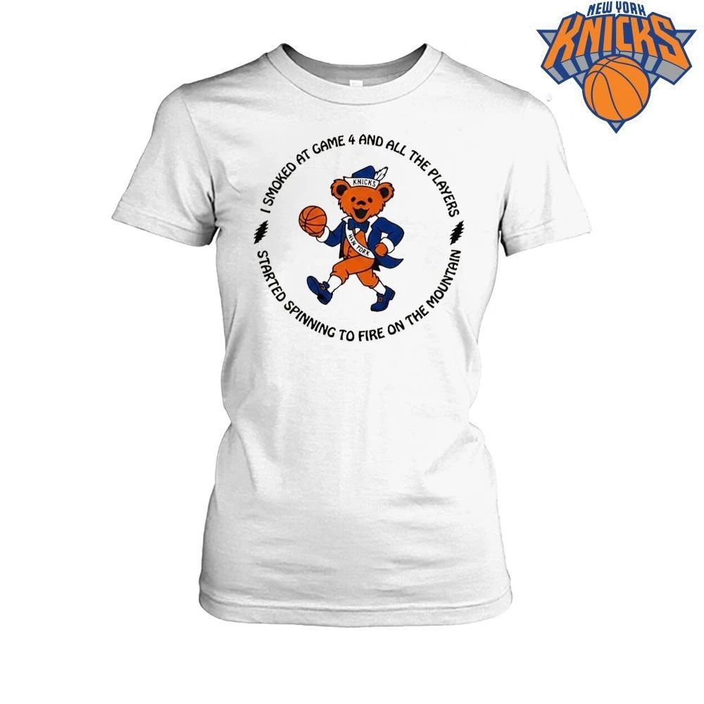 New York Knicks Grateful Dead Bear I Smoked At Game 4 And All The Players Started Spinning To Fire On The Mountain Basketball Funny Mashup Retro Vintage NBA Finals 2026 Shirt