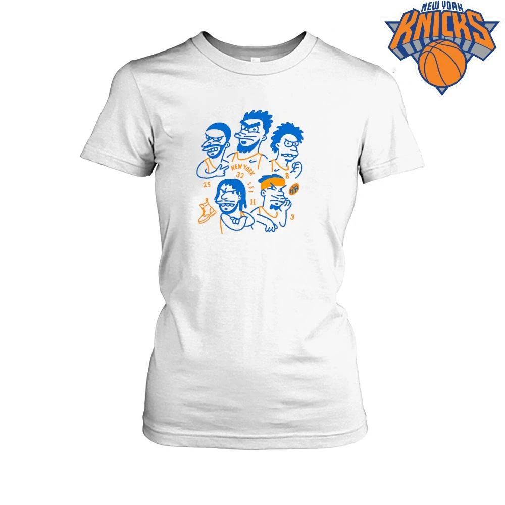 New York Knicks Players Cartoon Line Art Caricature White Graphic NBA Champs Shirt