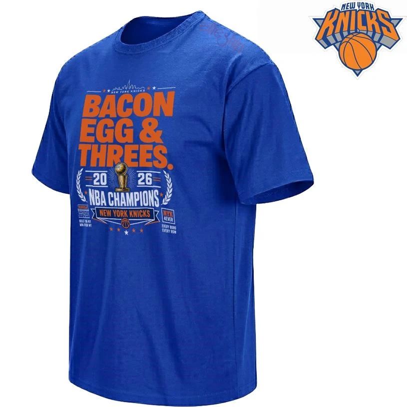 New York Knicks Champions NBA 2026 Bacon Egg and Threes Basketball Shirt