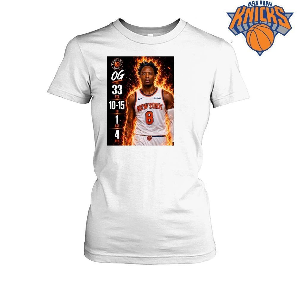 New York Knicks OG Anunoby Fire Graphic Stats Basketball NBA Finals 2026 Shirt
