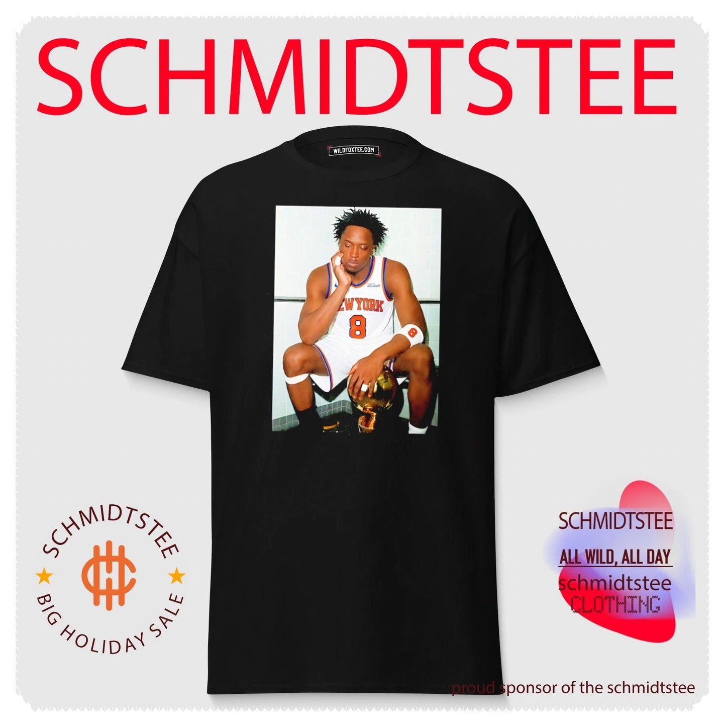 New York Knicks OG Anunoby sitting with trophy shirt