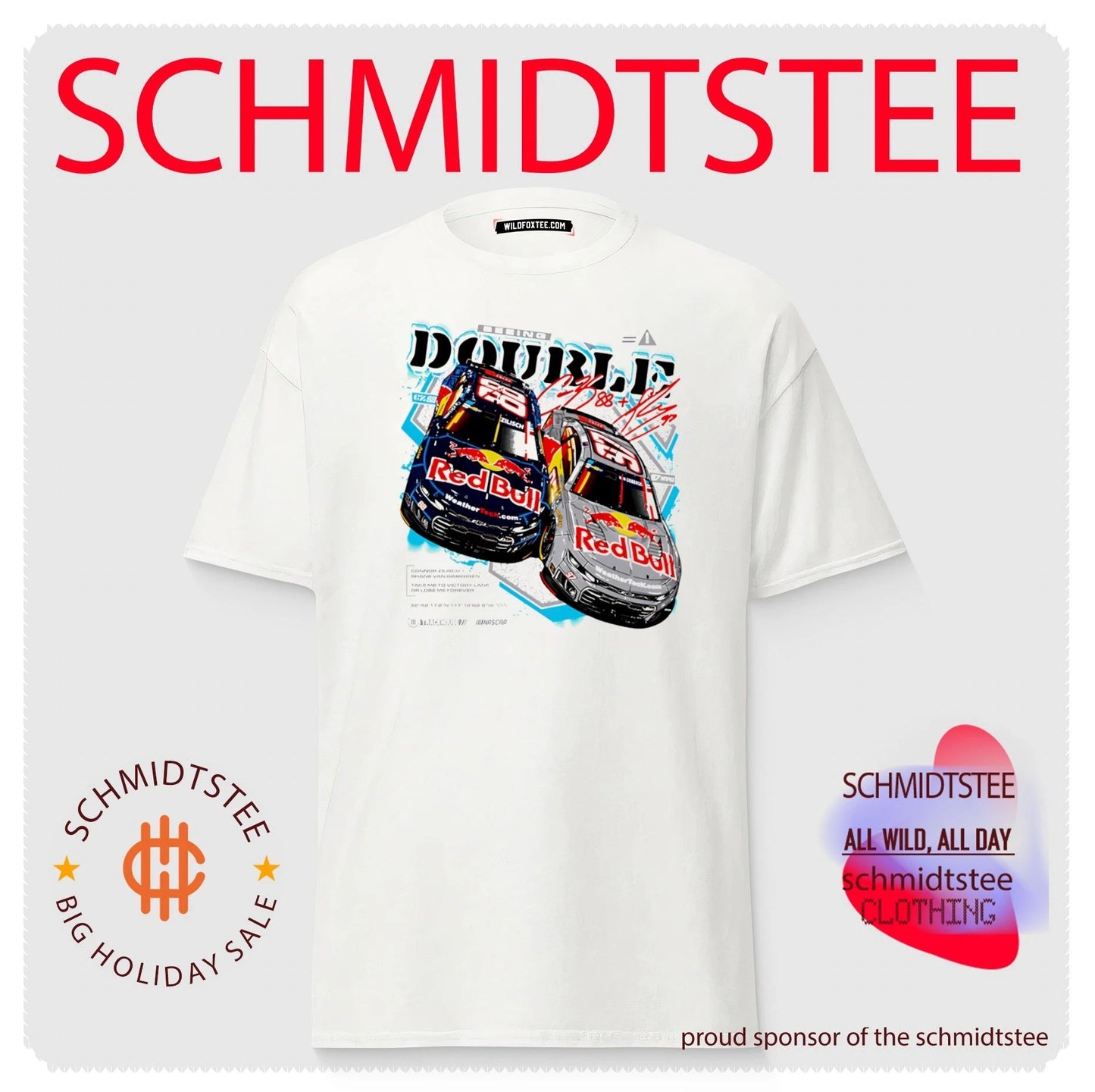 Connor Zilisch & Shane van Gisbergen Red Bull Seeing Double signatures shirt