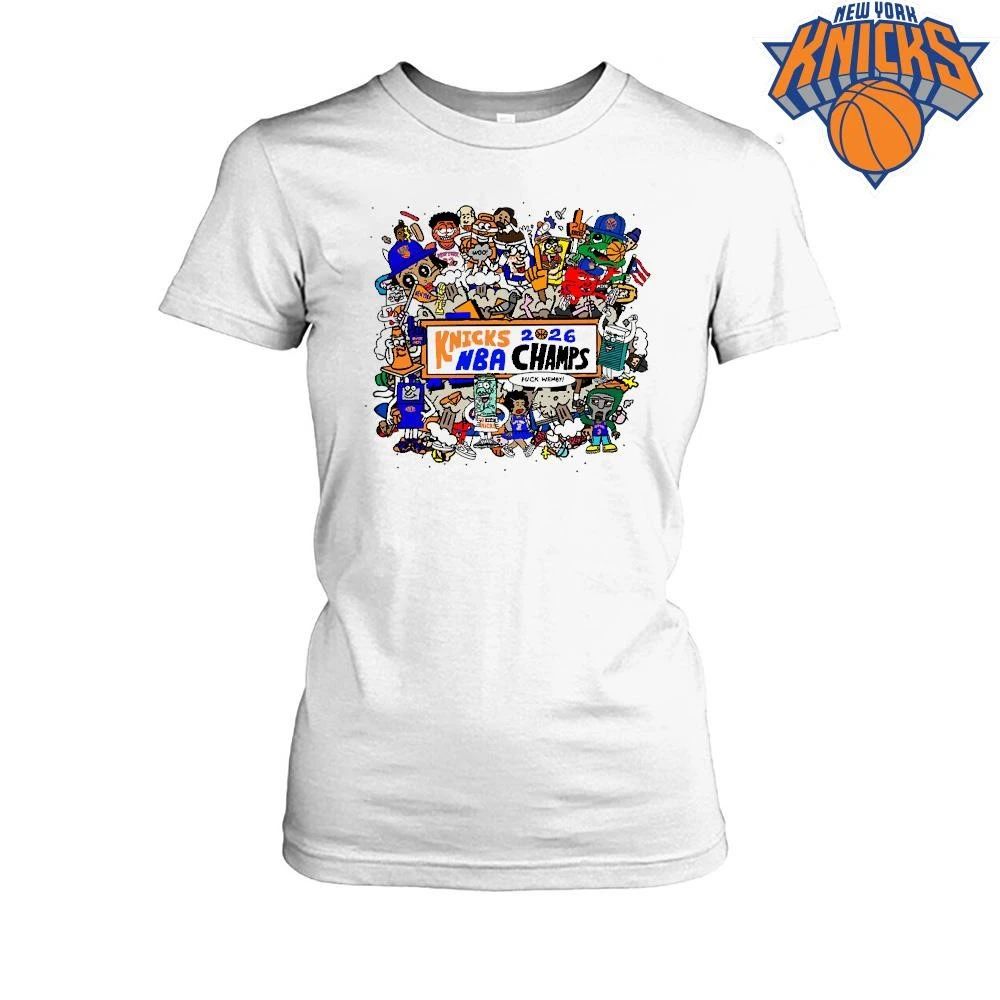 Knicks NBA Champs 2026 Cartoon Doodle New York Knicks Champions NBA 2026 Shirt