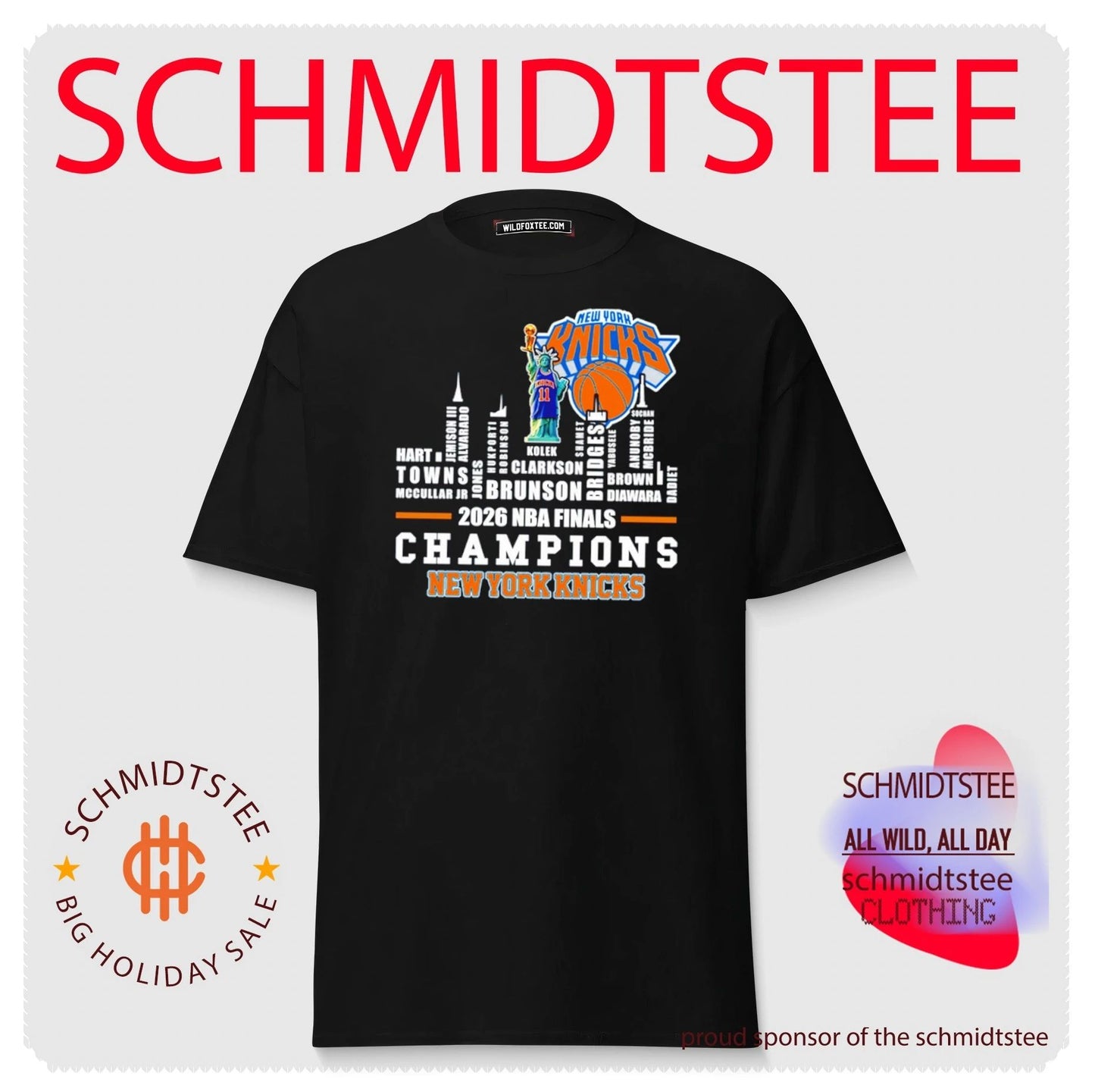 New York Knicks 2026 NBA Finals Champions Statue of Liberty name skyline shirt