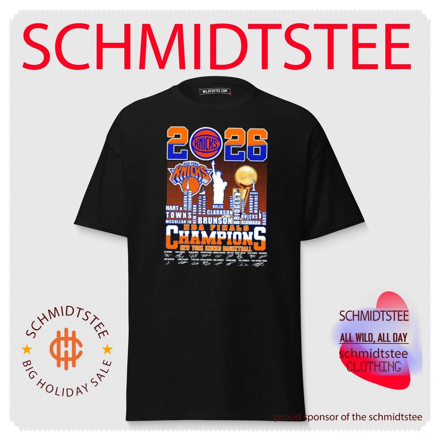 New York Knicks 2026 NBA Finals Champions Statue of Liberty player name skyline shirt