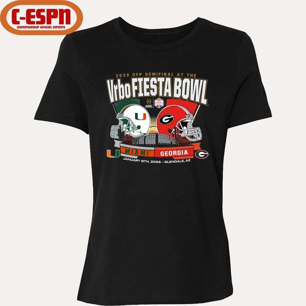 Miami Hurricanes Vs Georgia Bulldogs Vrbo Fiesta Bowl Matchup T-Shirt