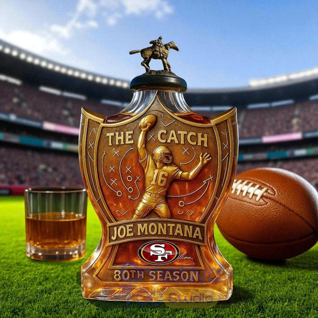 San Francisco 49ers Joe Montana the Catch Legendary Football Moment 80th Anniversary Whiskey Bottle