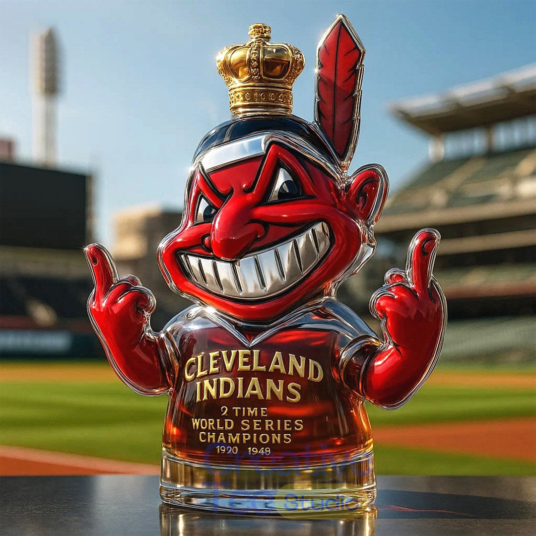 Cleveland Indians Chief Wahoo 2-Time World Series Champions Whiskey Bottle
