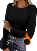 Long Sleeve Thermal Shirt for Women Light Fleece Tops Spring 2026 Crew Neck Casual Basic T-Shirts