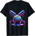 Neon Dripping Baseball and Bats Colorful Sports Art T-Shirt