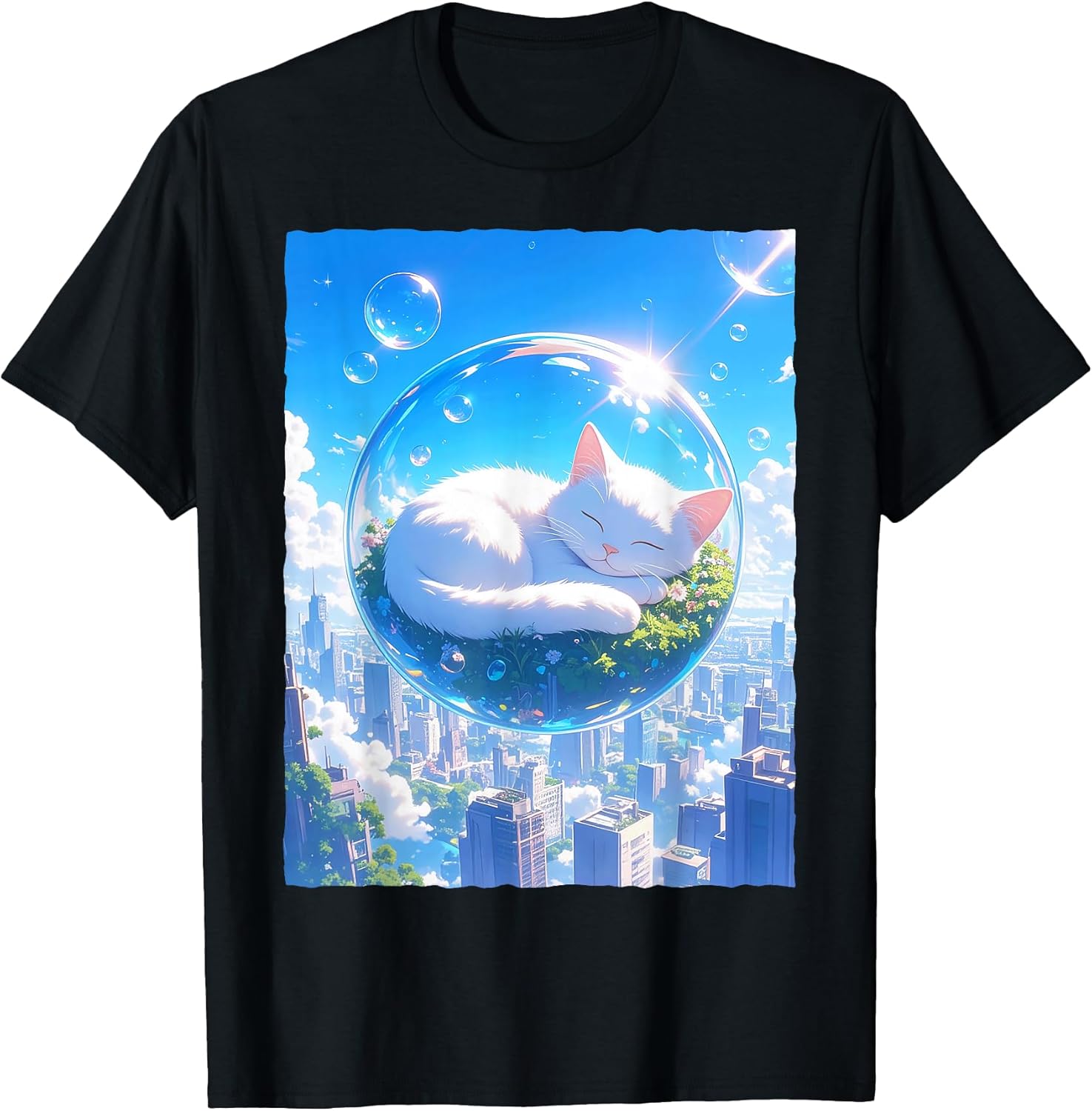 Frutiger Aero Kawaii Sleeping Cat In Bubble
