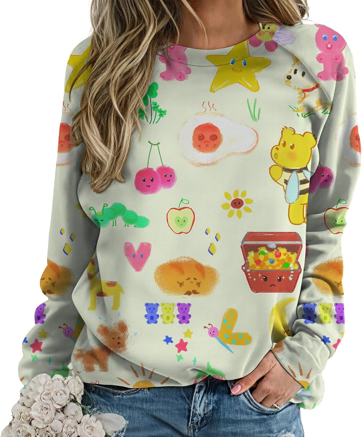 Cute Shirts for Women Loose Casual Graphic s Long Sleeve Crewneck Pullover Trendy Tops