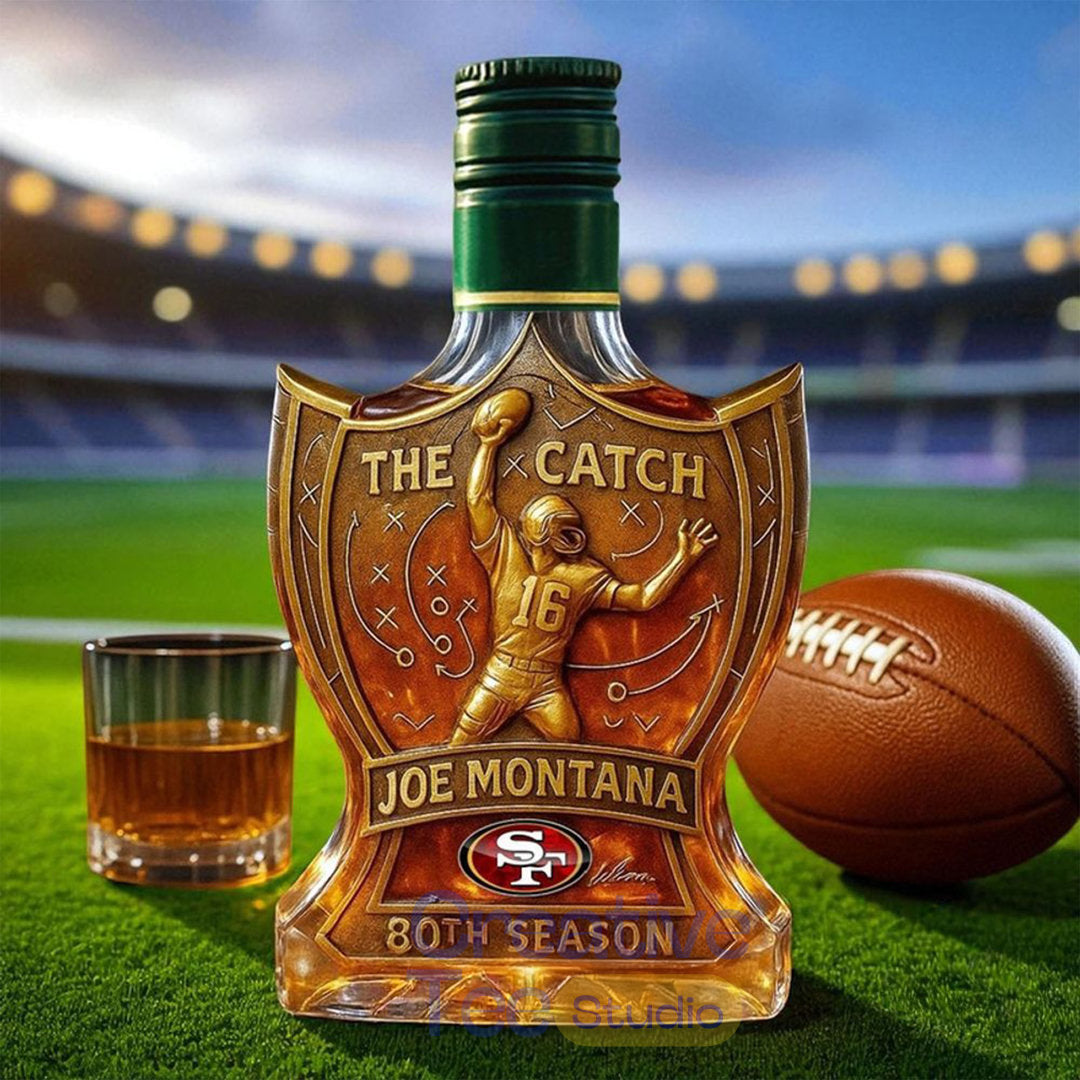 San Francisco 49ers Joe Montana the Catch Legendary Football Moment 80th Anniversary Whiskey Bottle