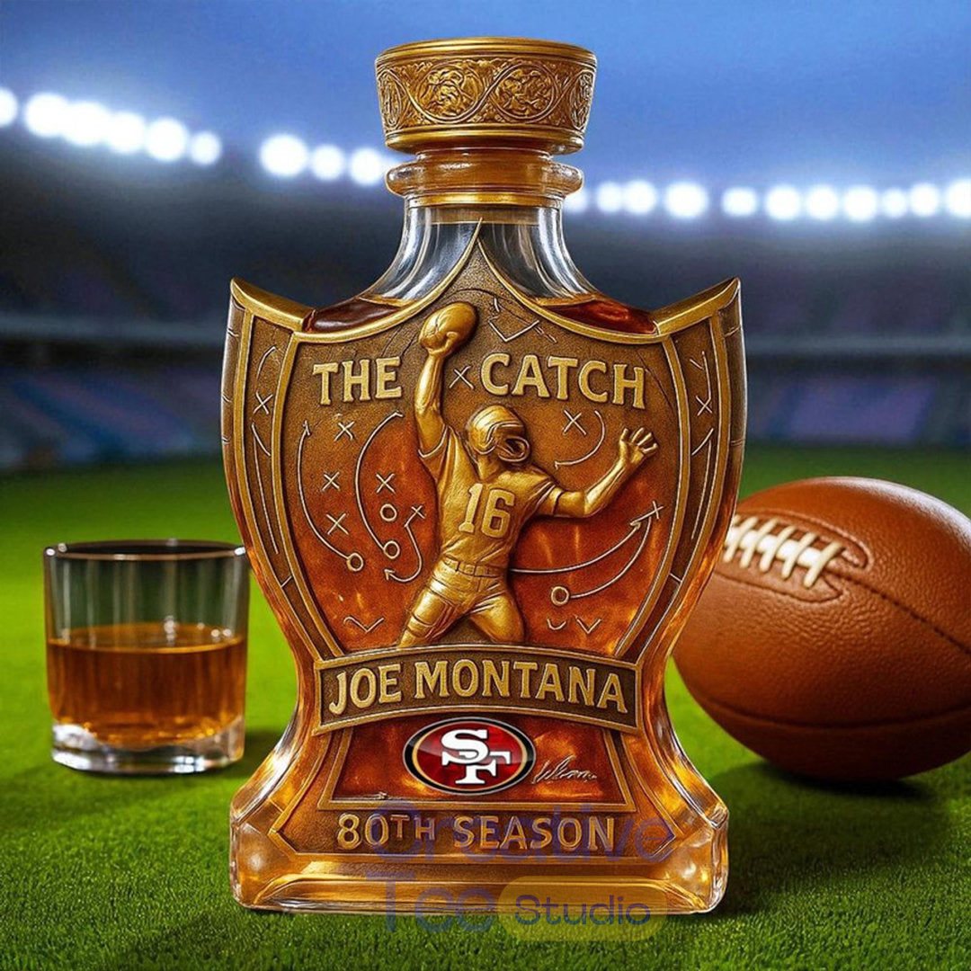 San Francisco 49ers Joe Montana the Catch Legendary Football Moment 80th Anniversary Whiskey Bottle