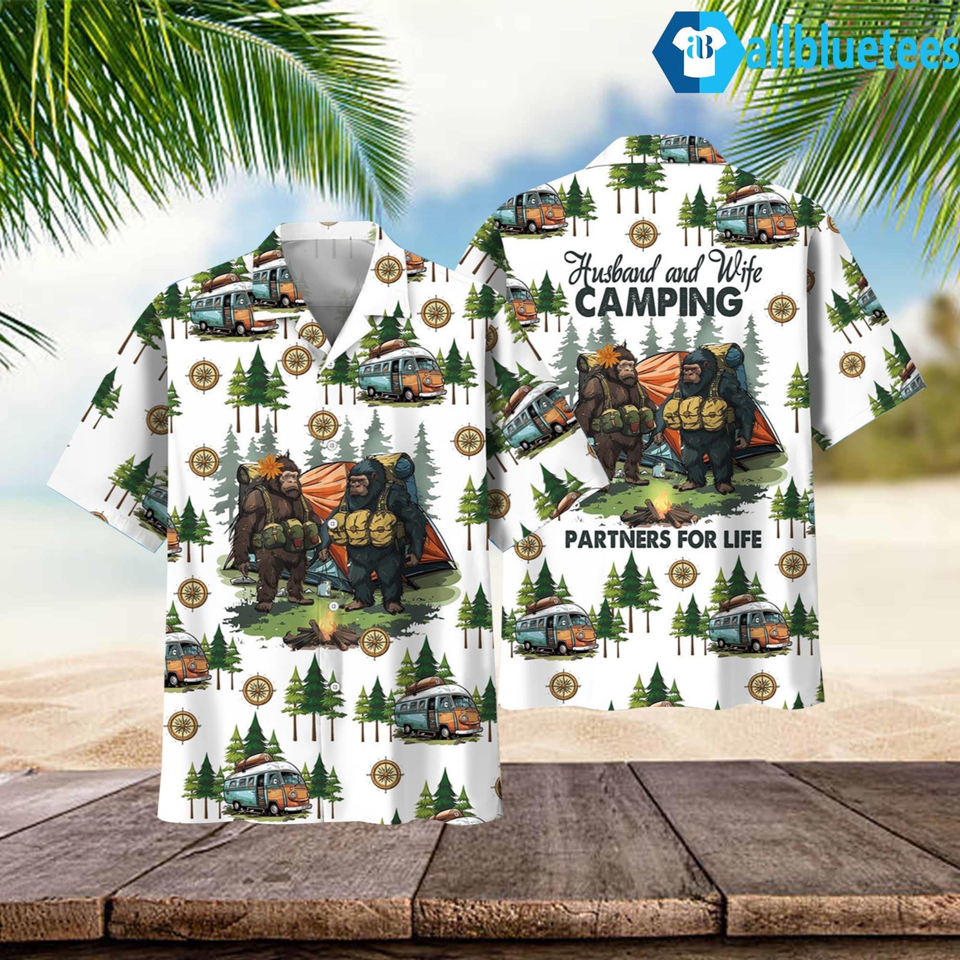 Bigfoot Husband And Wife Camping Partners For Life Hawaiian Shirt