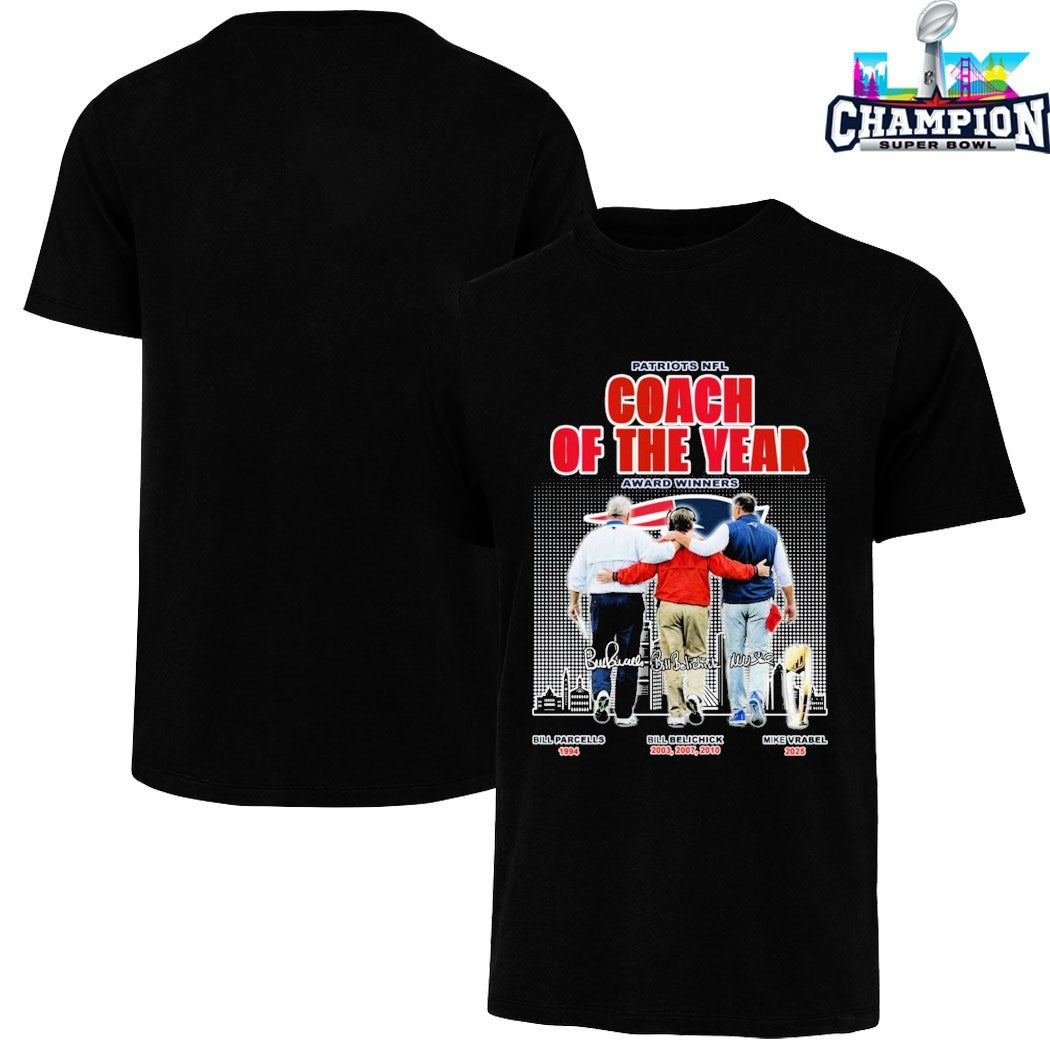 Bill Parcells Bill Belichick And Mike Vrabel New England Patriots Coach Of The Year Award Winners NFL Signatures T-shirts