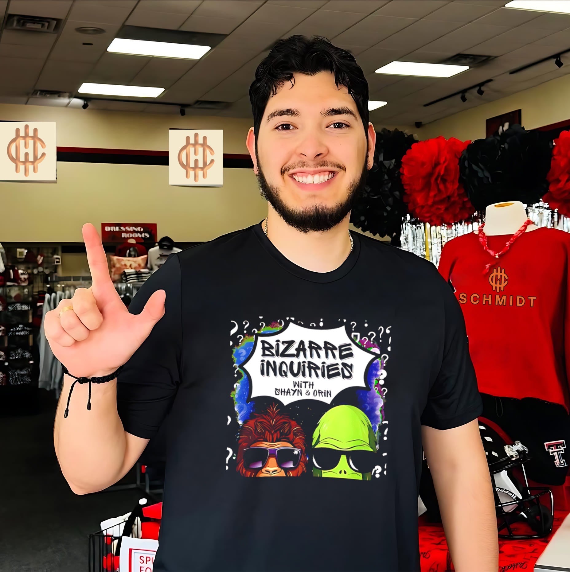 Bizarre inquiries with Shayn and Orin bigfoot and alien graphic shirt